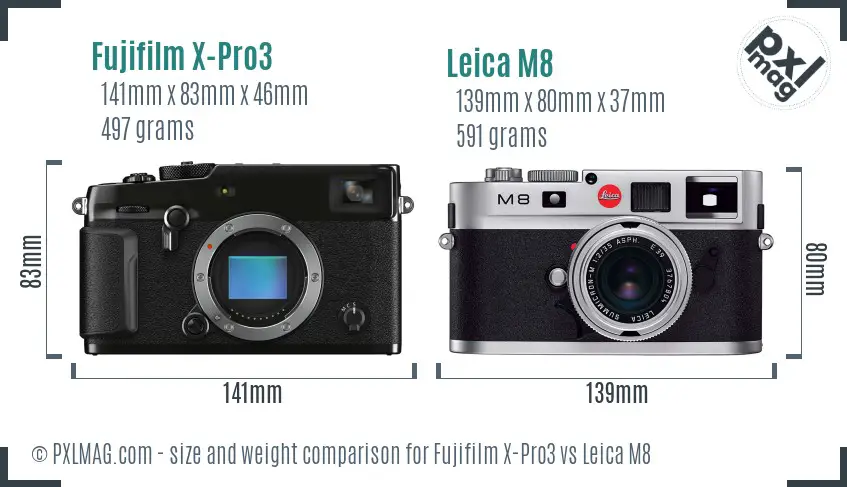 Fujifilm X-Pro3 vs Leica M8 size comparison