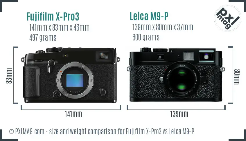 Fujifilm X-Pro3 vs Leica M9-P size comparison