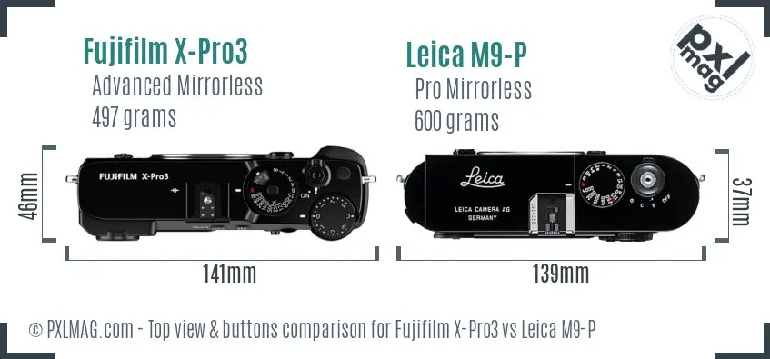 Fujifilm X-Pro3 vs Leica M9-P top view buttons comparison