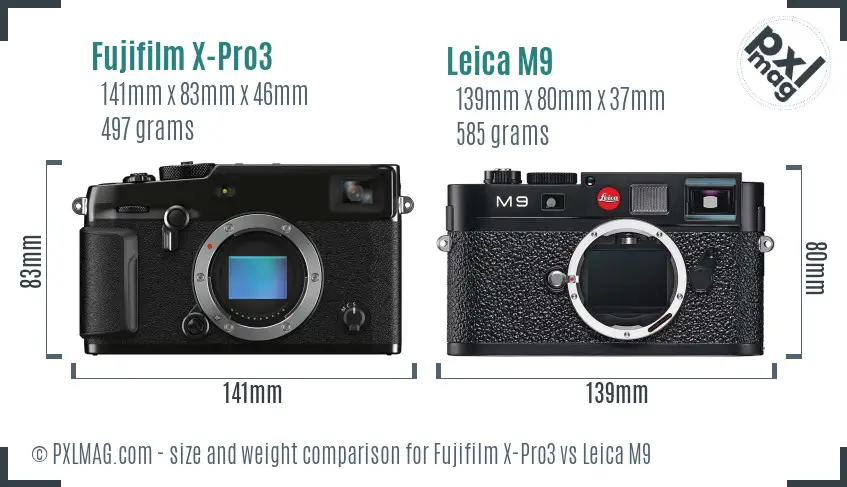 Fujifilm X-Pro3 vs Leica M9 size comparison