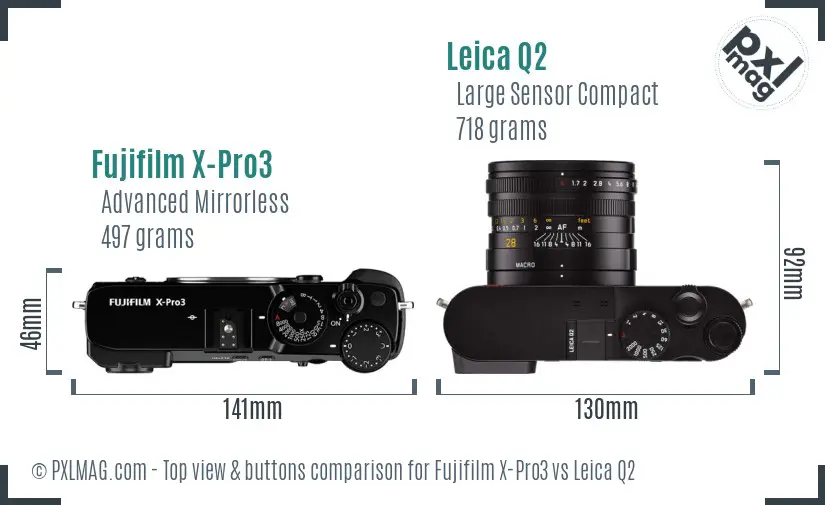 Fujifilm X-Pro3 vs Leica Q2 top view buttons comparison Fujifilm X-Pro3 vs Leica Q2 top view buttons comparison