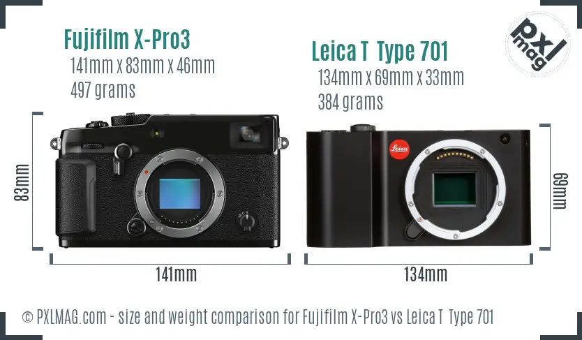 Fujifilm X-Pro3 vs Leica T  Type 701 size comparison