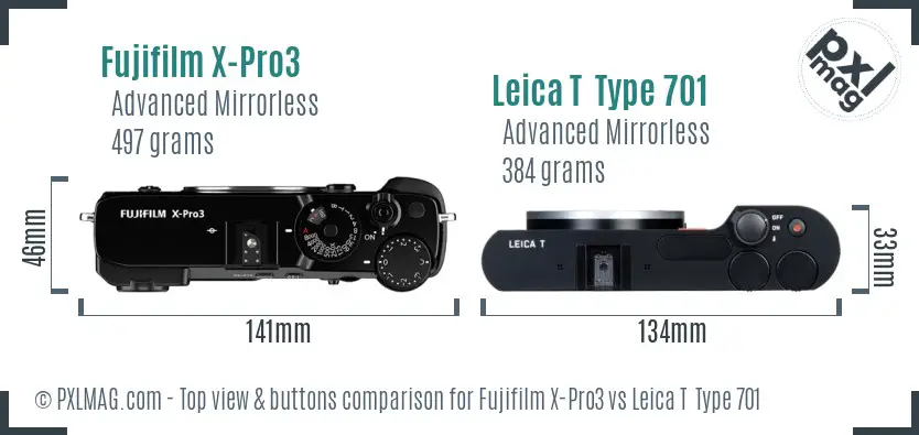 Fujifilm X-Pro3 vs Leica T  Type 701 top view buttons comparison