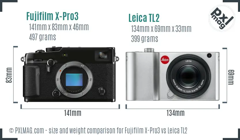 Fujifilm X-Pro3 vs Leica TL2 size comparison