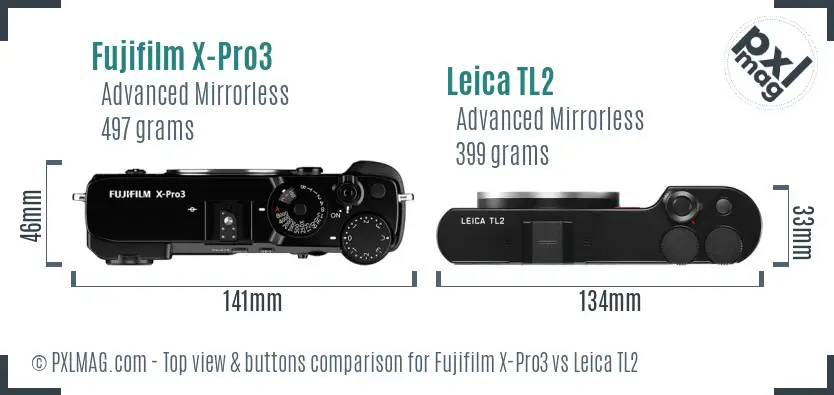 Fujifilm X-Pro3 vs Leica TL2 top view buttons comparison