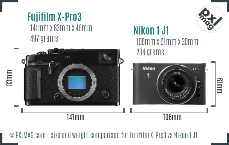 Fujifilm X-Pro3 vs Nikon 1 J1 size comparison