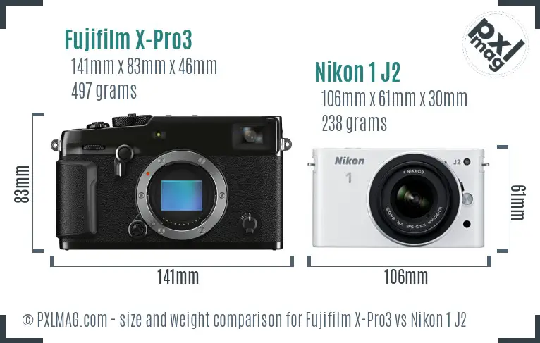 Fujifilm X-Pro3 vs Nikon 1 J2 size comparison