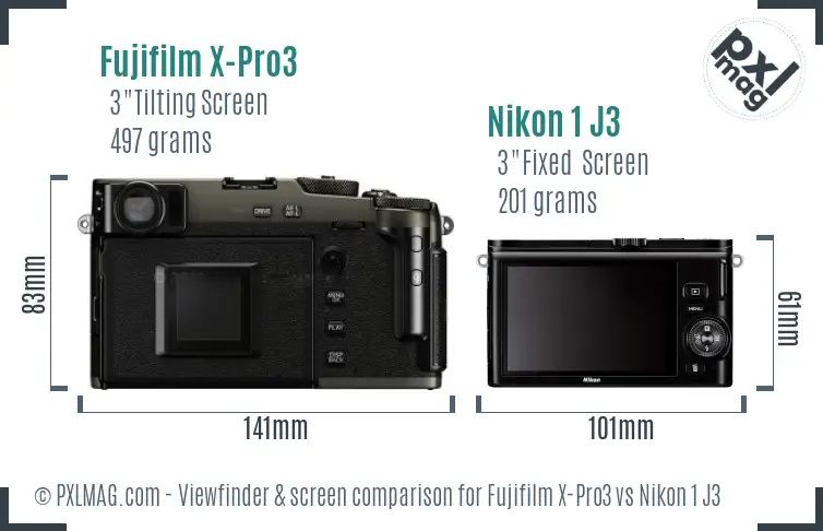Fujifilm X-Pro3 vs Nikon 1 J3 Screen and Viewfinder comparison