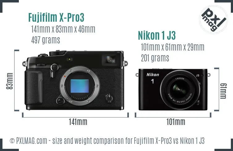 Fujifilm X-Pro3 vs Nikon 1 J3 size comparison