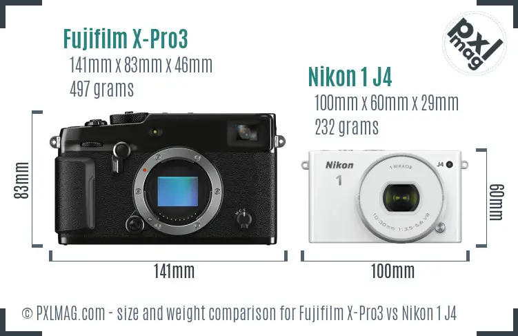 Fujifilm X-Pro3 vs Nikon 1 J4 size comparison