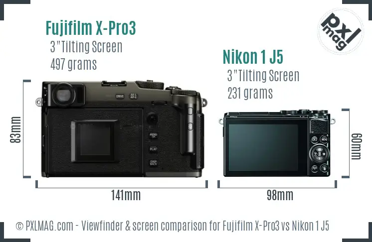 Fujifilm X-Pro3 vs Nikon 1 J5 Screen and Viewfinder comparison