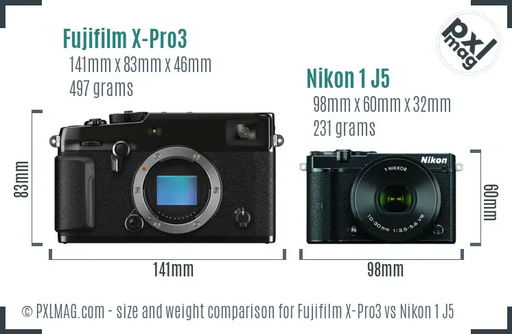 Fujifilm X-Pro3 vs Nikon 1 J5 size comparison