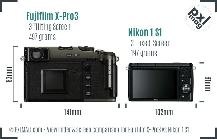 Fujifilm X-Pro3 vs Nikon 1 S1 Screen and Viewfinder comparison