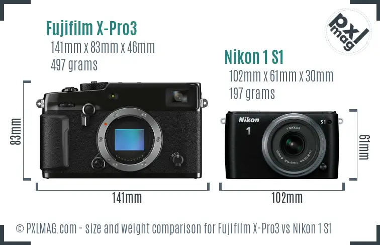 Fujifilm X-Pro3 vs Nikon 1 S1 size comparison