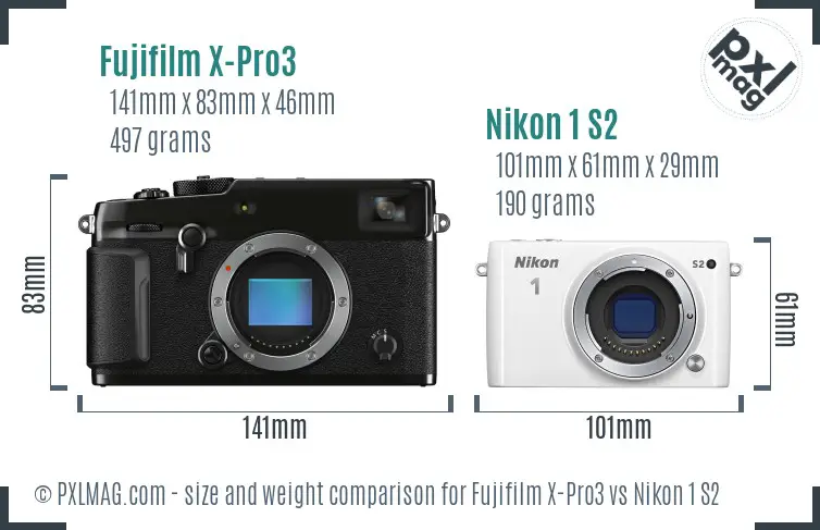 Fujifilm X-Pro3 vs Nikon 1 S2 size comparison