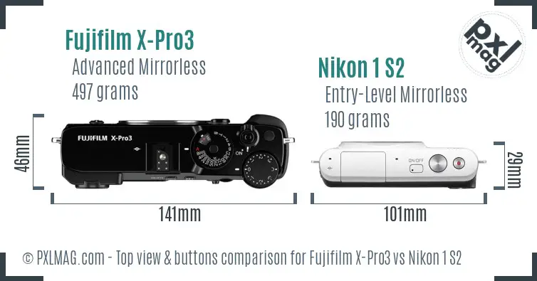 Fujifilm X-Pro3 vs Nikon 1 S2 top view buttons comparison