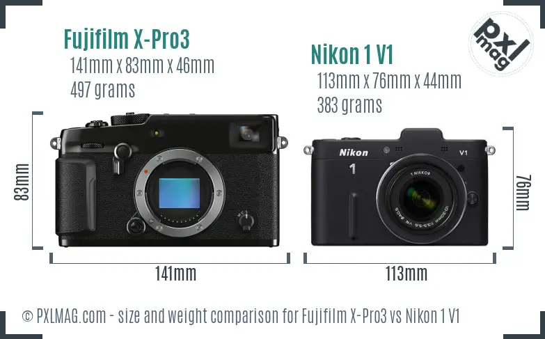 Fujifilm X-Pro3 vs Nikon 1 V1 size comparison