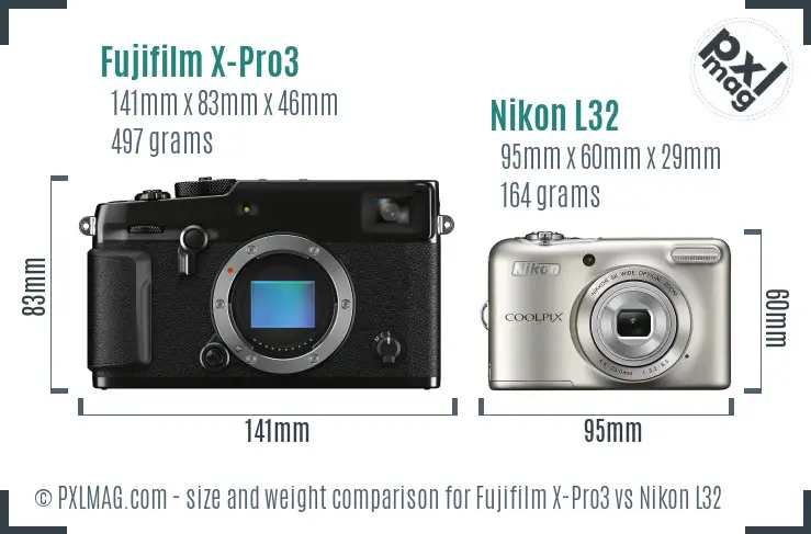 Fujifilm X-Pro3 vs Nikon L32 size comparison