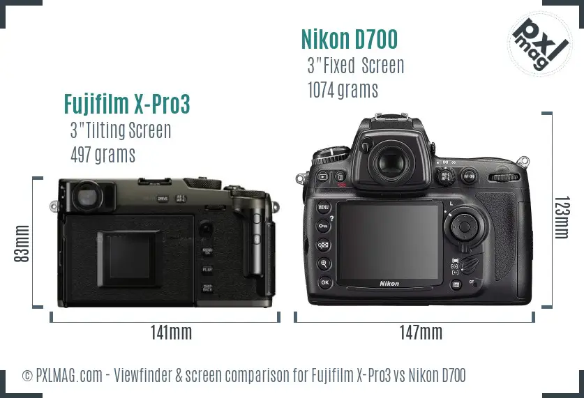Fujifilm X-Pro3 vs Nikon D700 Screen and Viewfinder comparison Fujifilm X-Pro3 vs Nikon D700 Screen and Viewfinder comparison