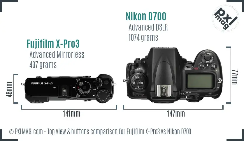 Fujifilm X-Pro3 vs Nikon D700 top view buttons comparison Fujifilm X-Pro3 vs Nikon D700 top view buttons comparison