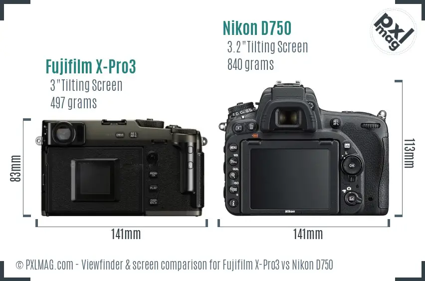 Fujifilm X-Pro3 vs Nikon D750 Screen and Viewfinder comparison