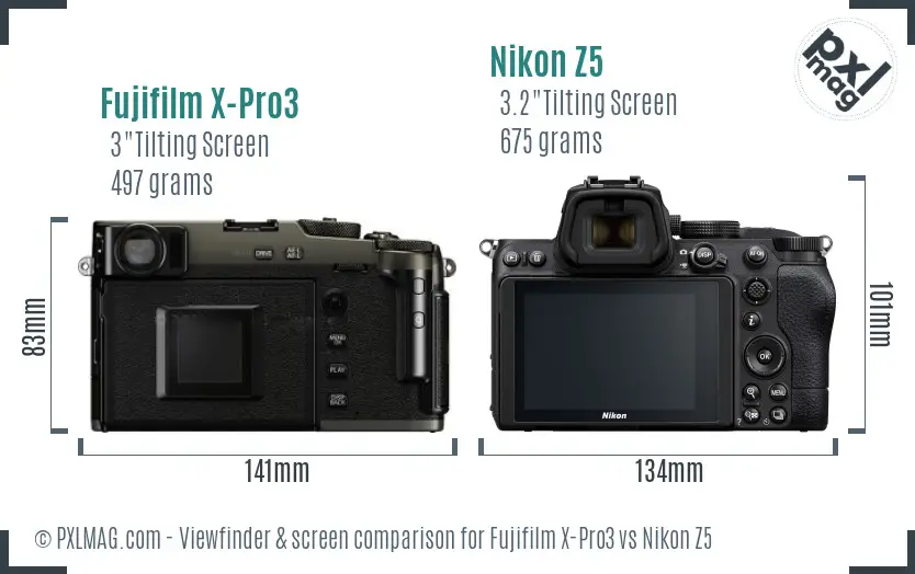 Fujifilm X-Pro3 vs Nikon Z5 Screen and Viewfinder comparison
