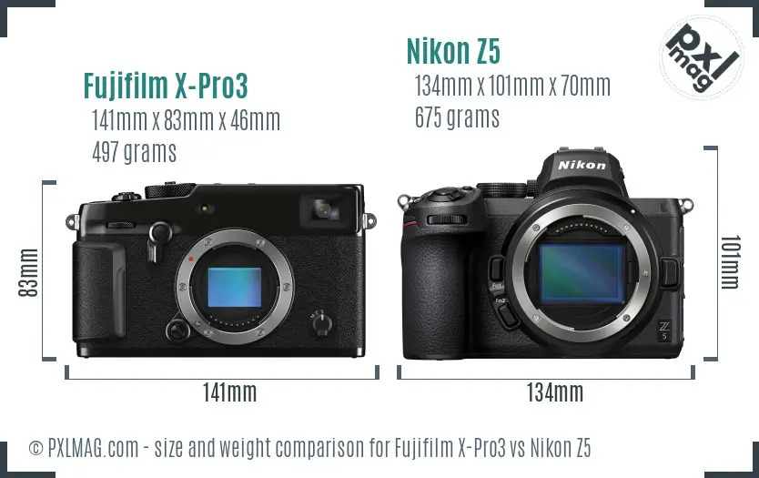 Fujifilm X-Pro3 vs Nikon Z5 size comparison