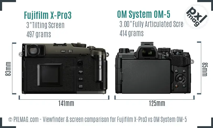 Fujifilm X-Pro3 vs OM System OM-5 Screen and Viewfinder comparison