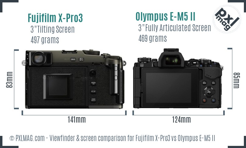 Fujifilm X-Pro3 vs Olympus E-M5 II Screen and Viewfinder comparison