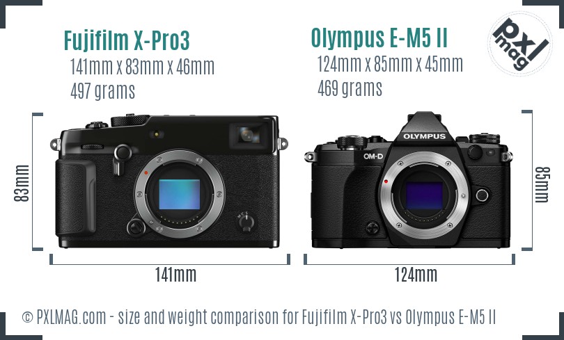 Fujifilm X-Pro3 vs Olympus E-M5 II size comparison