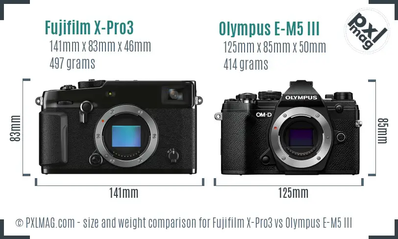 Fujifilm X-Pro3 vs Olympus E-M5 III size comparison