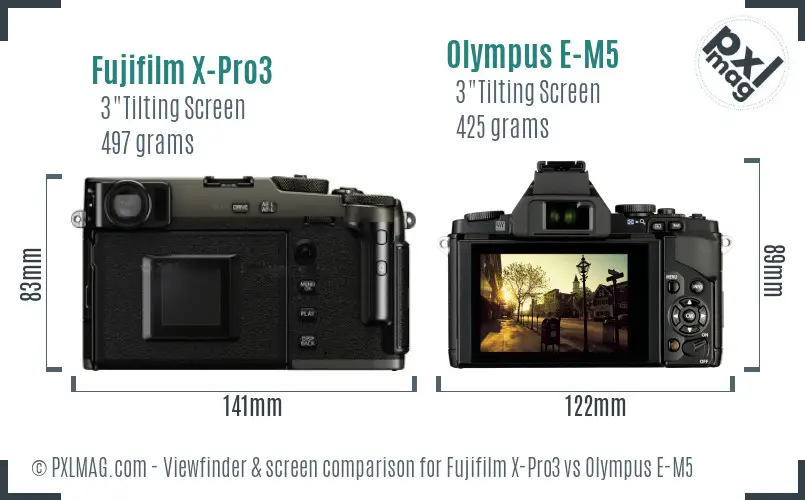 Fujifilm X-Pro3 vs Olympus E-M5 Screen and Viewfinder comparison