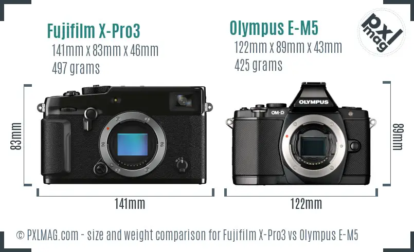 Fujifilm X-Pro3 vs Olympus E-M5 size comparison