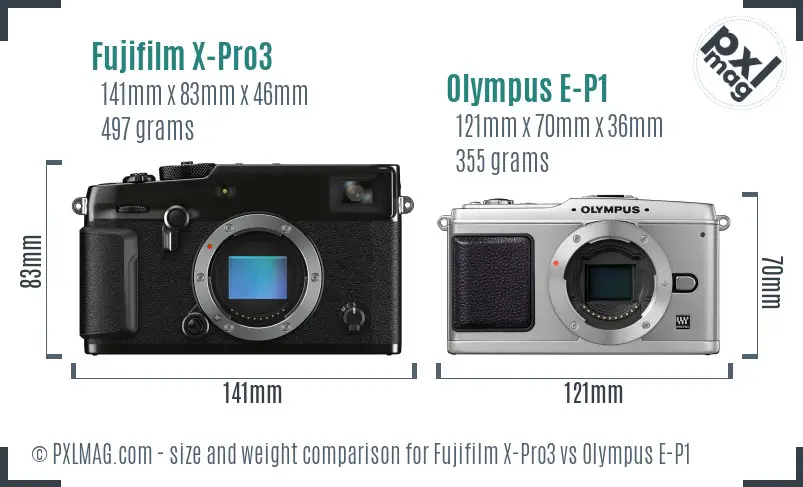 Fujifilm X-Pro3 vs Olympus E-P1 size comparison