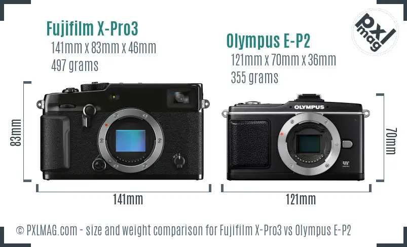 Fujifilm X-Pro3 vs Olympus E-P2 size comparison