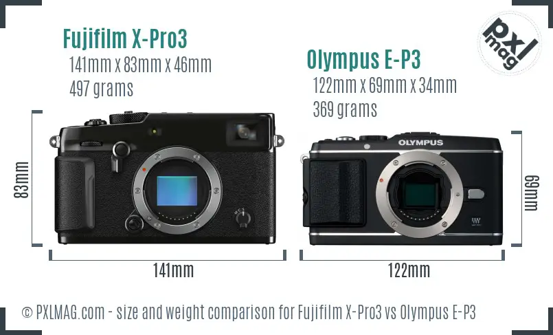Fujifilm X-Pro3 vs Olympus E-P3 size comparison Fujifilm X-Pro3 vs Olympus E-P3 size comparison