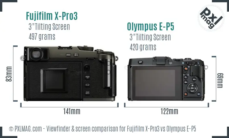 Fujifilm X-Pro3 vs Olympus E-P5 Screen and Viewfinder comparison