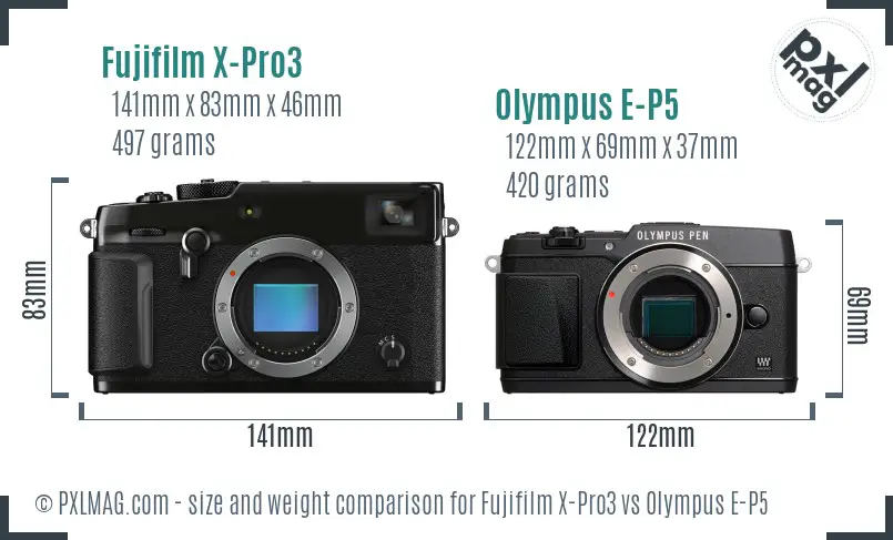 Fujifilm X-Pro3 vs Olympus E-P5 size comparison