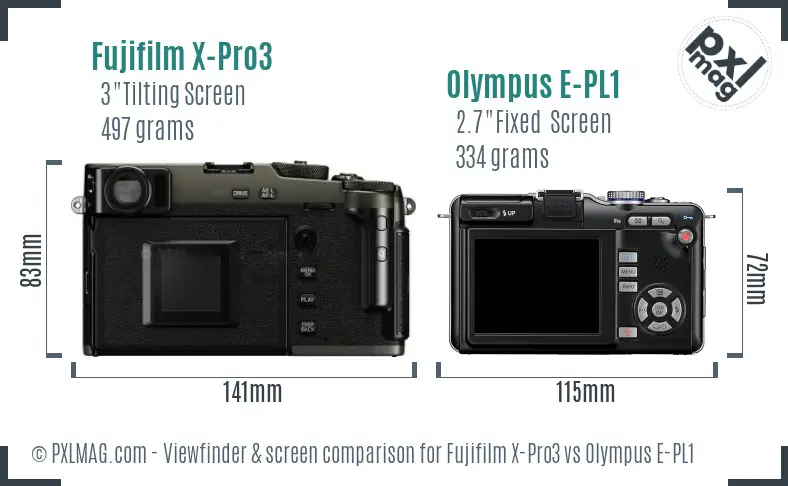 Fujifilm X-Pro3 vs Olympus E-PL1 Screen and Viewfinder comparison