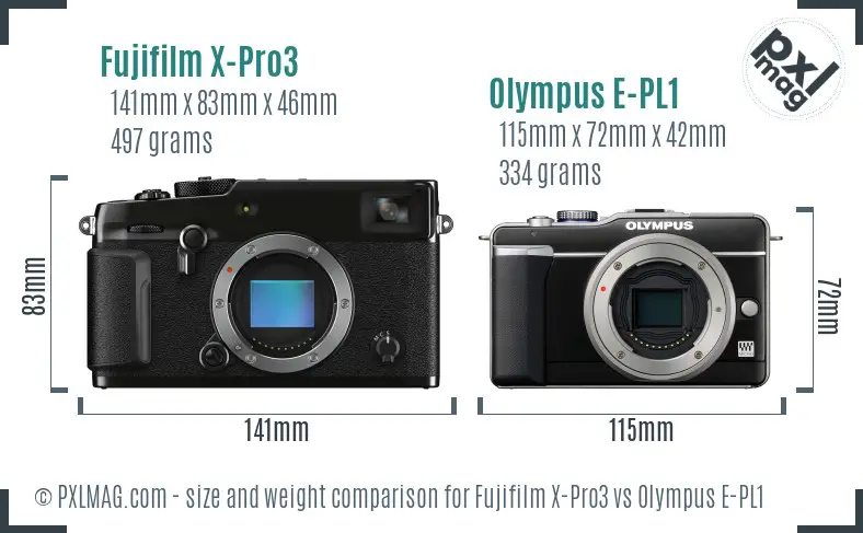 Fujifilm X-Pro3 vs Olympus E-PL1 size comparison