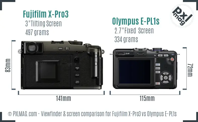 Fujifilm X-Pro3 vs Olympus E-PL1s Screen and Viewfinder comparison
