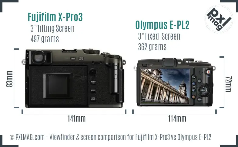 Fujifilm X-Pro3 vs Olympus E-PL2 Screen and Viewfinder comparison