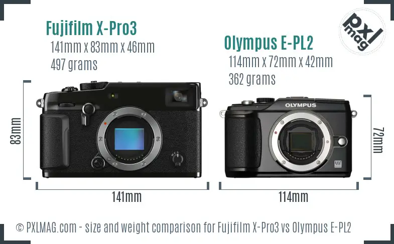 Fujifilm X-Pro3 vs Olympus E-PL2 size comparison