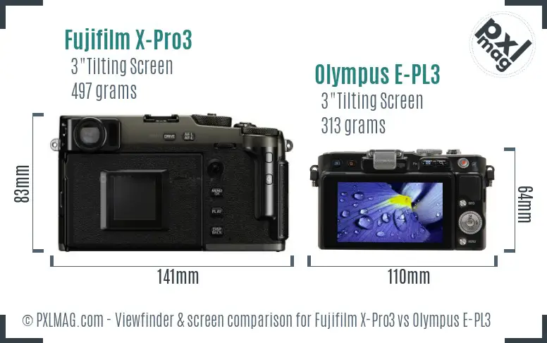 Fujifilm X-Pro3 vs Olympus E-PL3 Screen and Viewfinder comparison
