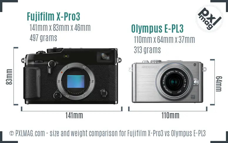 Fujifilm X-Pro3 vs Olympus E-PL3 size comparison