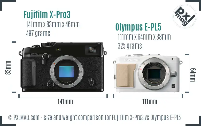 Fujifilm X-Pro3 vs Olympus E-PL5 size comparison