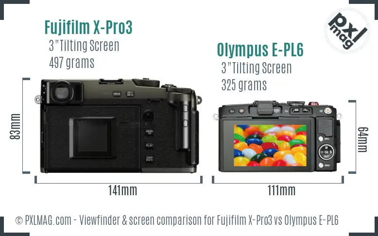 Fujifilm X-Pro3 vs Olympus E-PL6 Screen and Viewfinder comparison