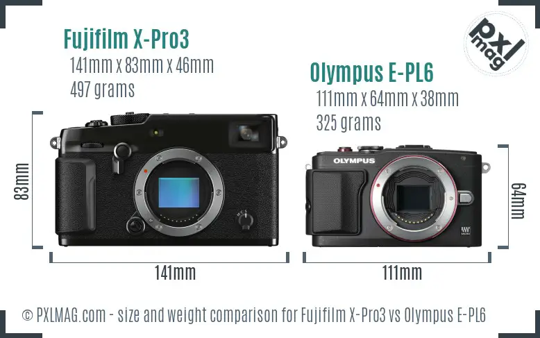 Fujifilm X-Pro3 vs Olympus E-PL6 size comparison