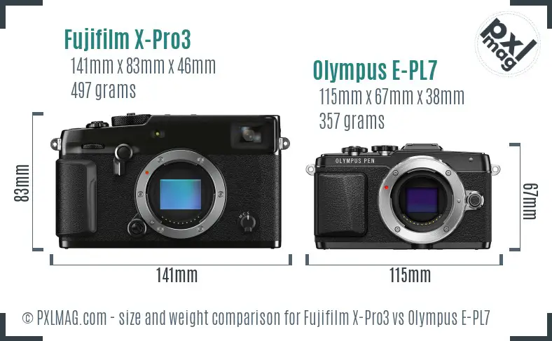 Fujifilm X-Pro3 vs Olympus E-PL7 size comparison