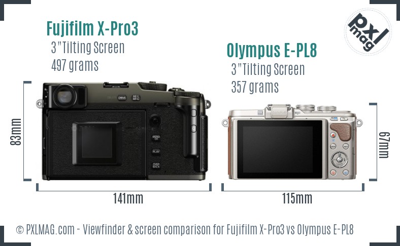 Fujifilm X-Pro3 vs Olympus E-PL8 Screen and Viewfinder comparison